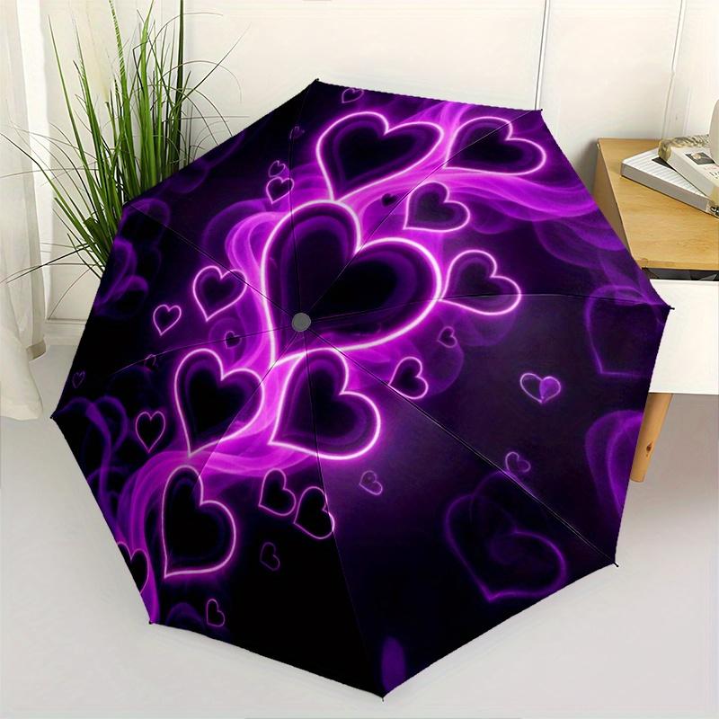1pc Neon Heart Pattern Portable Umbrella: Durable Iron Frame Structure for All Seasons Ideal for Home Travel And Outdoor Use –