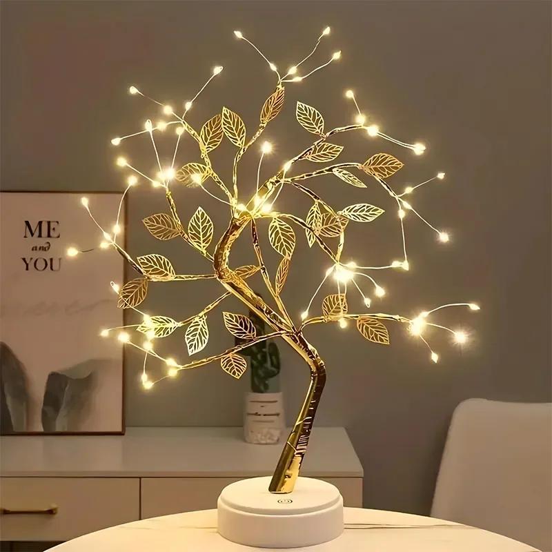 LED Flower Tree Table Lamp USB/Battery Powered Fairy Night Light Romantic Bonsai Decoration for Bedroom Wedding Christmas Gift
