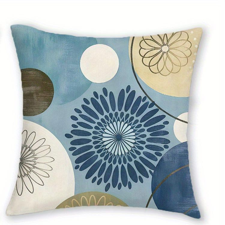 1/4pcs Retro Blue Brown Floral Geometric Throw Pillow Covers Home Decor Cushion Cases Cushion Cover