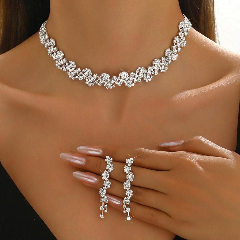 Necklace Earrings Set Bridal Jewelry Full Diamond Jewelry Two-piece Set