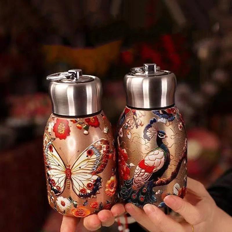 Copo Térmico Isolado Retro de Aço Inoxidável – Garrafa de Água Térmica Pequena e Bule de Café