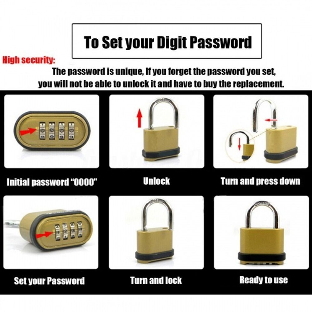 4 Dial For Suitcase Drawer Gym Toolbox Luggage Cabinet Padlock Password Lock Code Lock Digit Locks