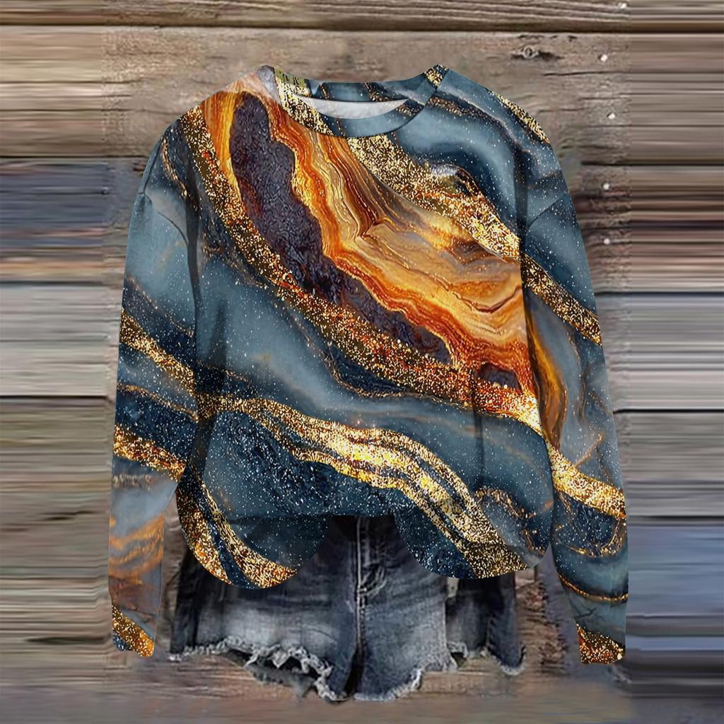 Women's Fashion Printed Long Sleeve Loose Round Neck Sweatshirt Top Fall