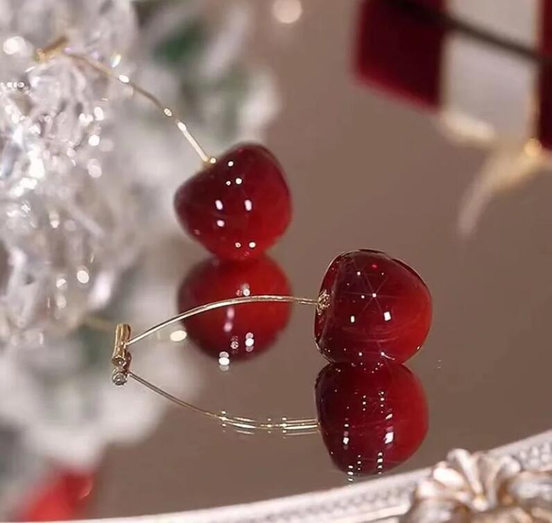 Earrings With High-End Feel, Red Fruit Cherries Earrings, Personalized Pendant Long Earrings.