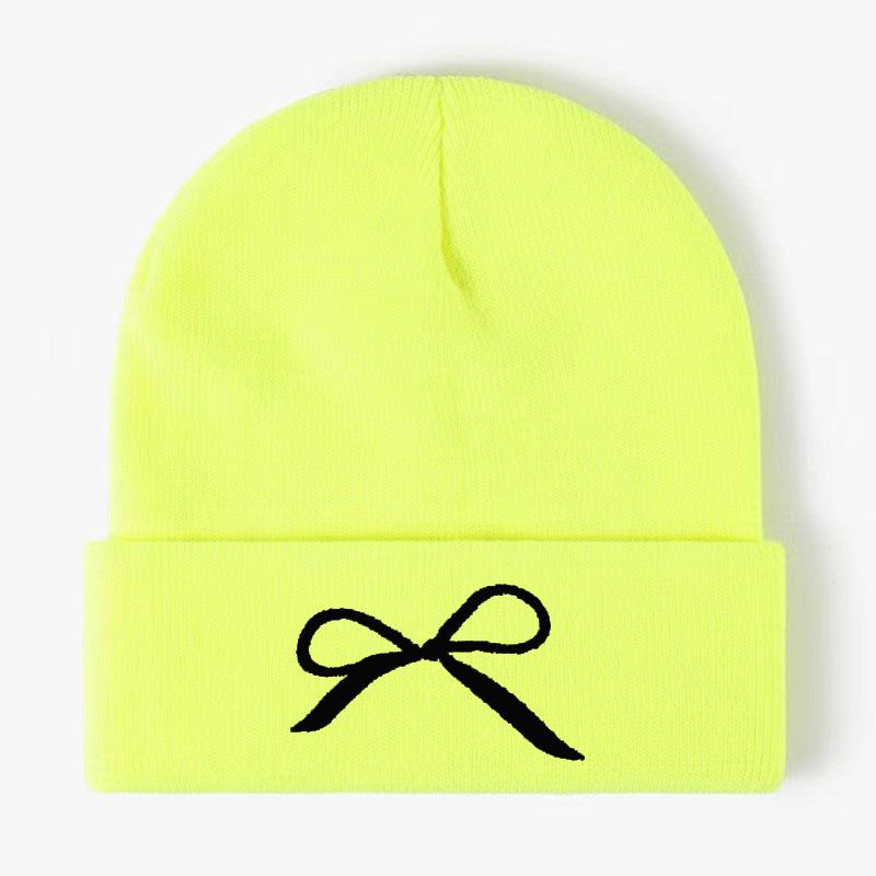 Bow Embroidered Flower Knitted Hat Versatile Wool Hat Outdoor Riding Pullover Hat