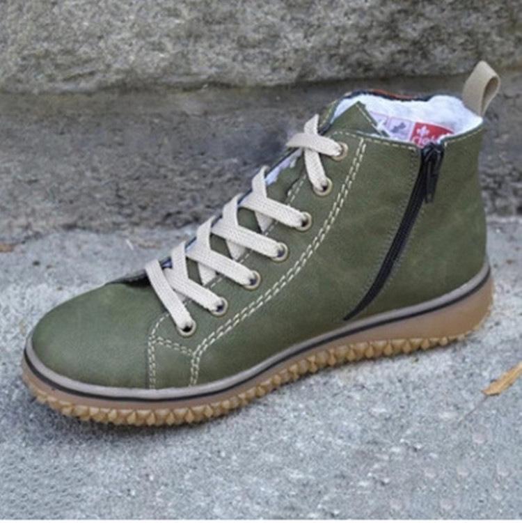 Зимние короткие зимние ботинки из искусственной кожи с меховым воротником для женщин — фото 4