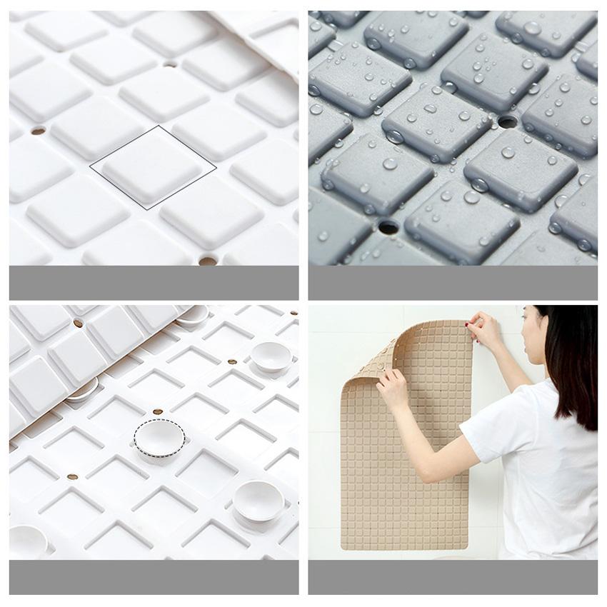 Non-Slip Bath Mat Grids PVC Mats with Suction Cup for Bathroom Toilet Bathtub Rug Doormat Safety Grey White Beige 38x70cm