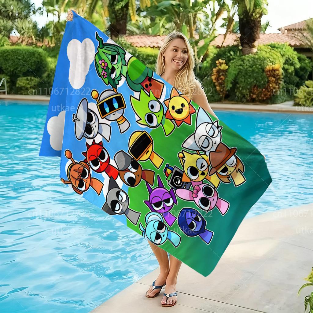 S-Sprunki All Characters Beach Towel Quick Dry Microfiber Soft Absorbent Towel For Kids Pool Beach Camping