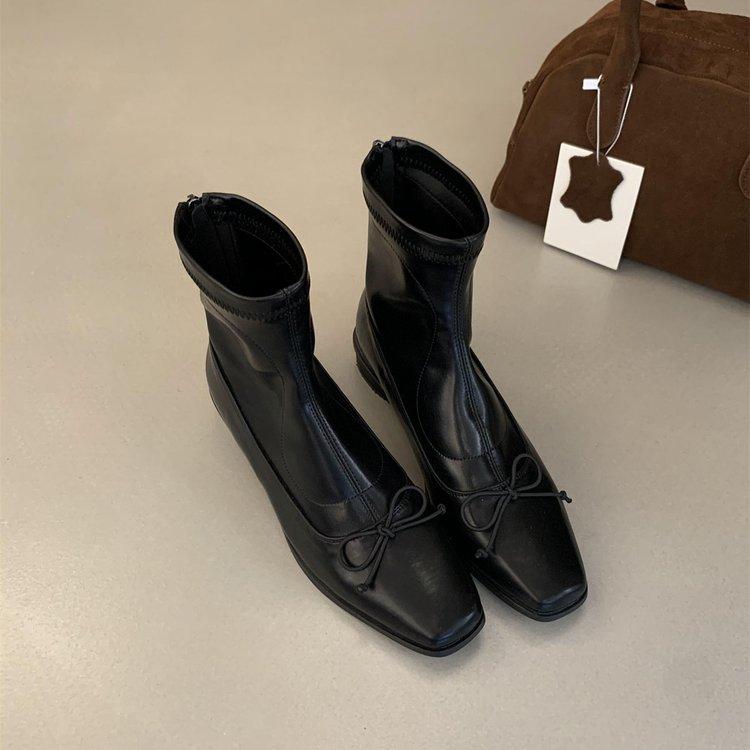 

Модные женские облегающие короткие ботинки с застежкой-молнией сзади, создающие эффект элегантной модной женской обуви, обувь на низком каблуке 40 чёрный