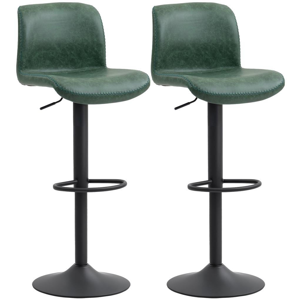 Bar Stools Set of 2, PU Leather Barstools with Backrest and Footrest for Kitchen, Counter, Breakfast Bar, Green