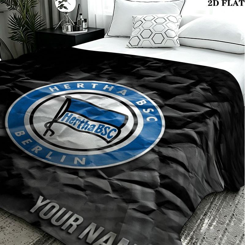 1PC Hertha BSC Custom Name Patterned Flannel Blanket Suitable For All Seasons for Home Decor Warmth and Comfort Gifts Holiday Present