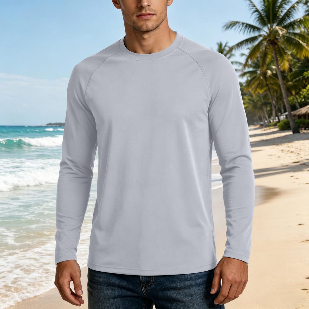 Men 50 Plus Sun Long Sleeve Shirt Lightweight Stretch Fabric Crew Neck Athletic Top for Outdoor Activities