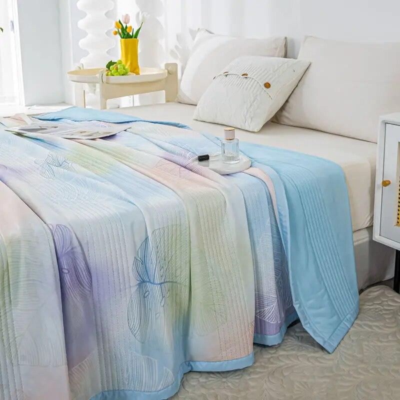 Air Condition Thin Blanket Summer Quilt Cover Cool Summer Cotton Quilt King Size Lace Free Shipping Down Blue Bedding Set Washed