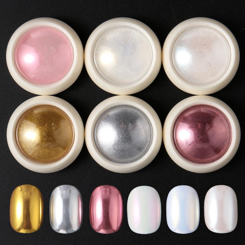 Xiaomi 6 Jars Aurora Chrome Mirror Nail Powder Iridescent Pearl Metallic Pigment Dust Golden Silvery Pink White Nail Glitter Decoration