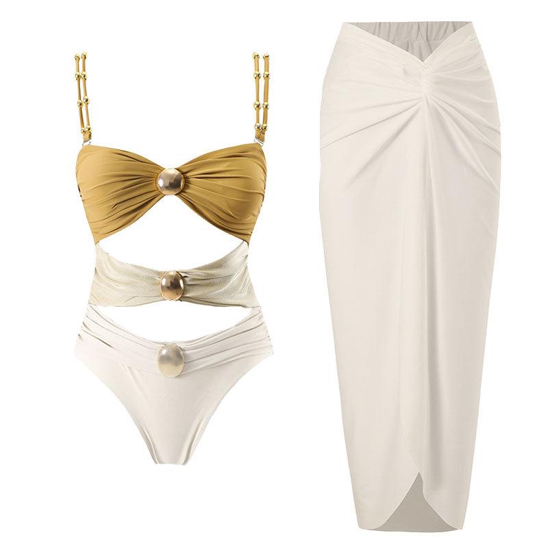 New 2025 European & American Two-Piece Bikini with Chiffon Skirt - Women's Slimming Swimwear Set