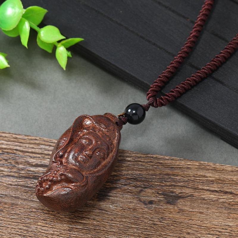 Hand-carved Mahogany Necklace Retro Femininity Long Autumn and Winter Sweater Chain Cotton and Linen Accessories