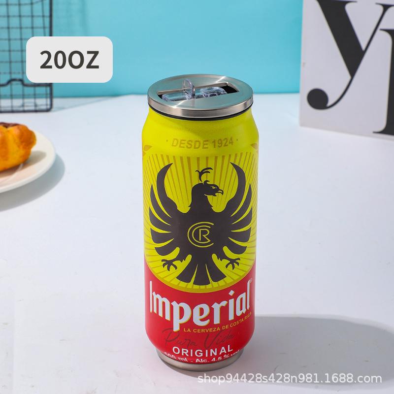 1 pc 500ML Thermos with Straw 304 Stainless Steel Beer Bottle Cola Can Termos Para Cafe Beer Cold Keeper Home Kitchen Drinkware