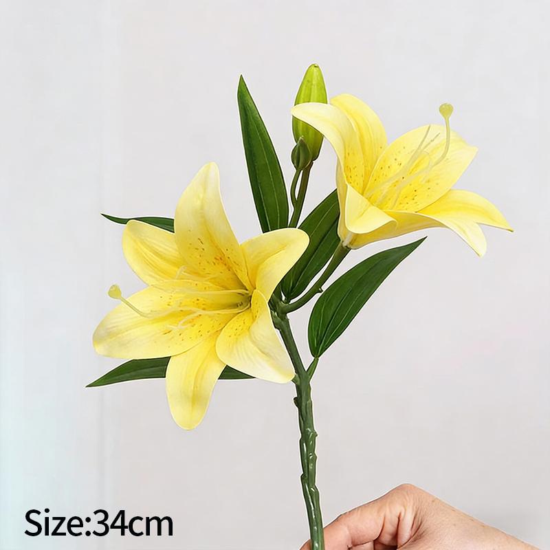 2 Heads Big Lily Artificial Flower Branch Simulation Decorative Bouquet Fake Lily Branch DIY Handmade Bouquet Wedding Decoration