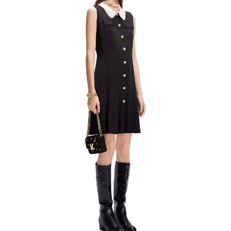 Karl Lagerfeld Casual Date Commute Slim Fit Color Block Button Sleeveless Dress Women Dresses Black M22E1328
