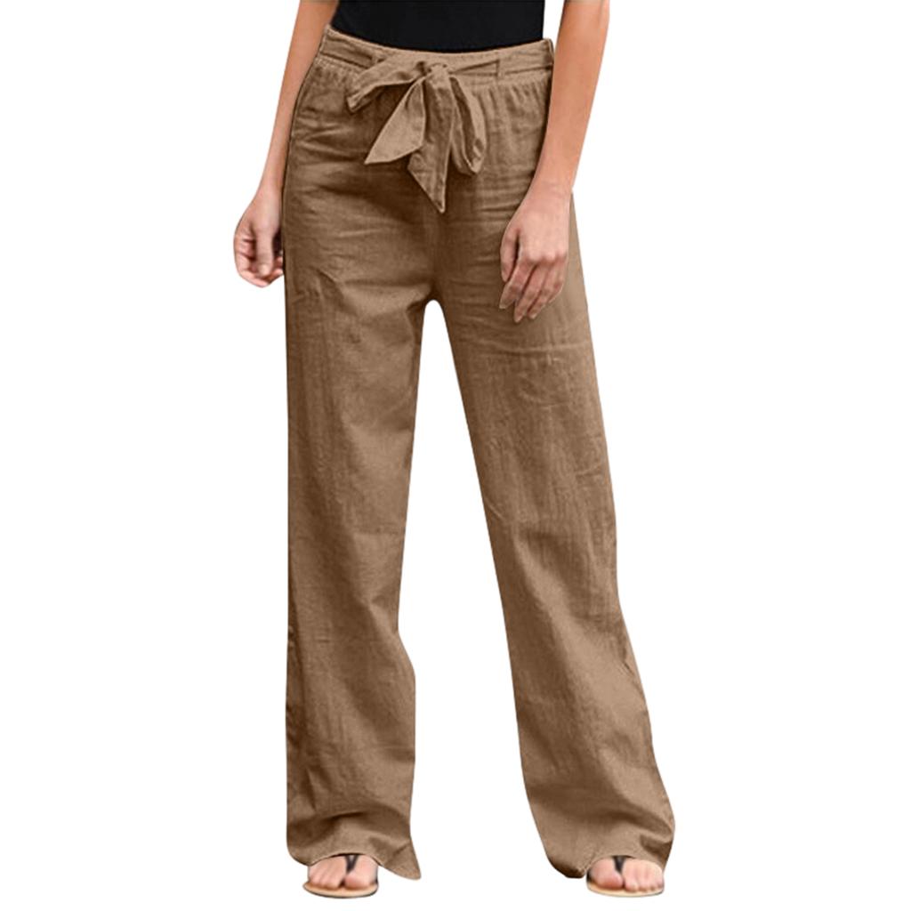Women's Color Elastic Waist Breathable Loose Cotton And Linen Pants