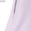 ZANZEA Women Casual V-Neck Solid Color Short Sleeve Midi Dress
