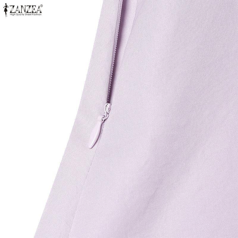 ZANZEA Women Casual V-Neck Solid Color Short Sleeve Midi Dress