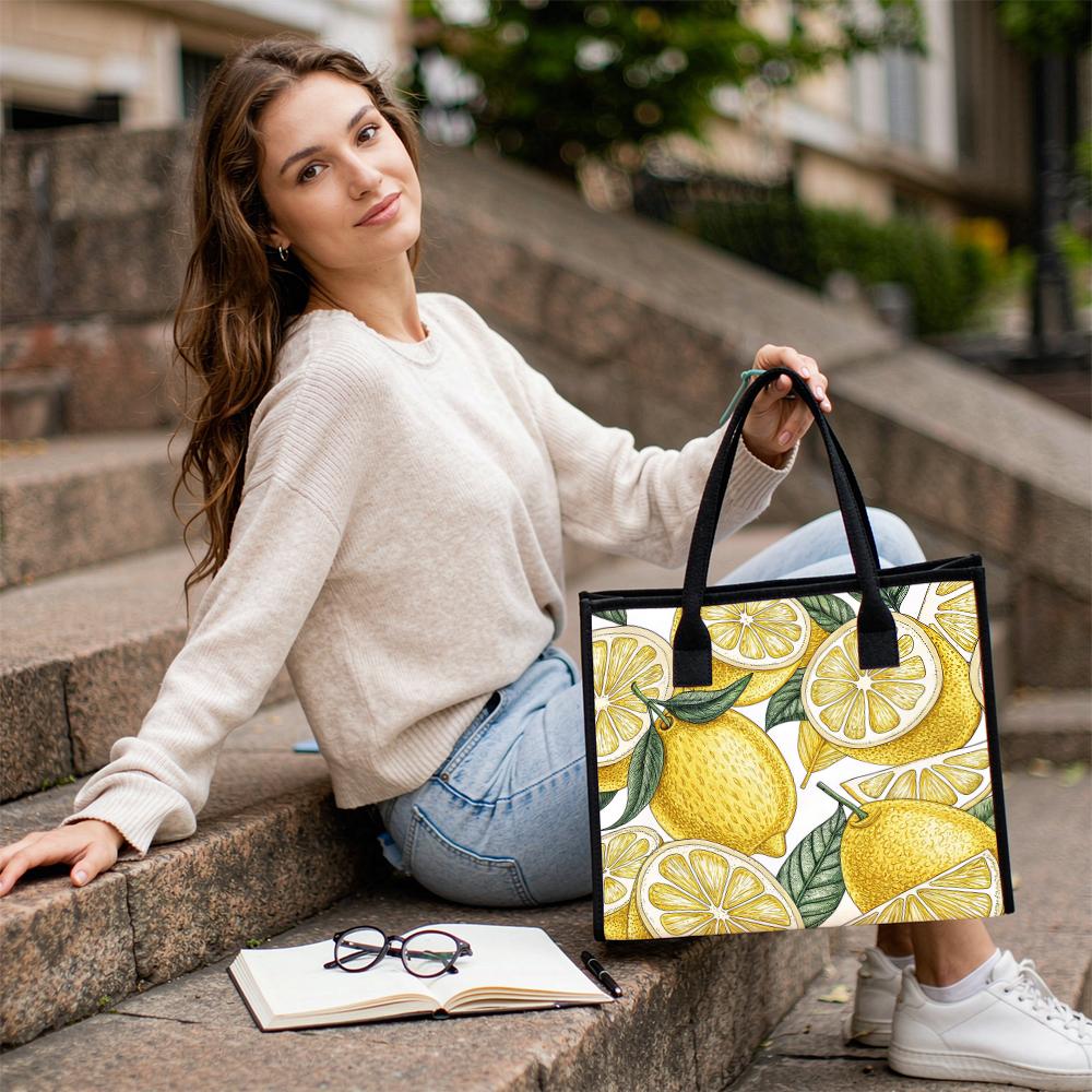 Lemon Print Tote Bag Fashion Casual Handbag for Daily Use Lightweight Reusable Shopping Bag Cute Trendy Women Outdoor Carry Bag