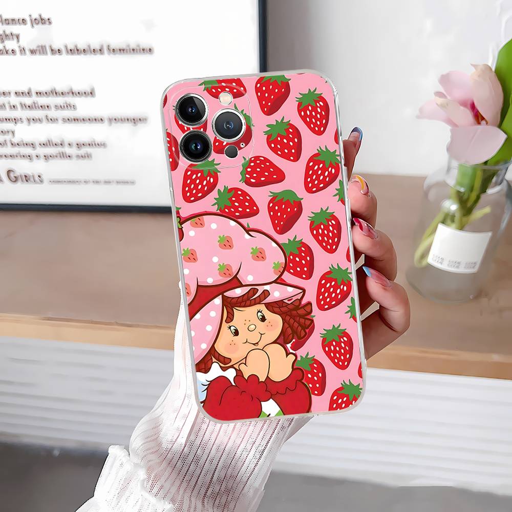 Girl Pink Strawberry S-Shortcake For IPhone 17 16 15 14 13 12 11 Pro Max Plus Transparent Soft TPU Phone Cover