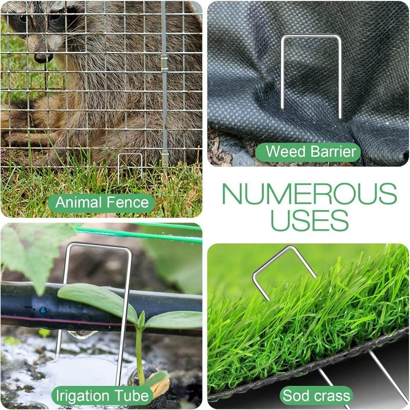 U-type Garden Staples Fence Tubing Stakes Sod Pins Landscape Spike with Plastic Gaskets Holding Lawns Hoses Barrier Ground Nail