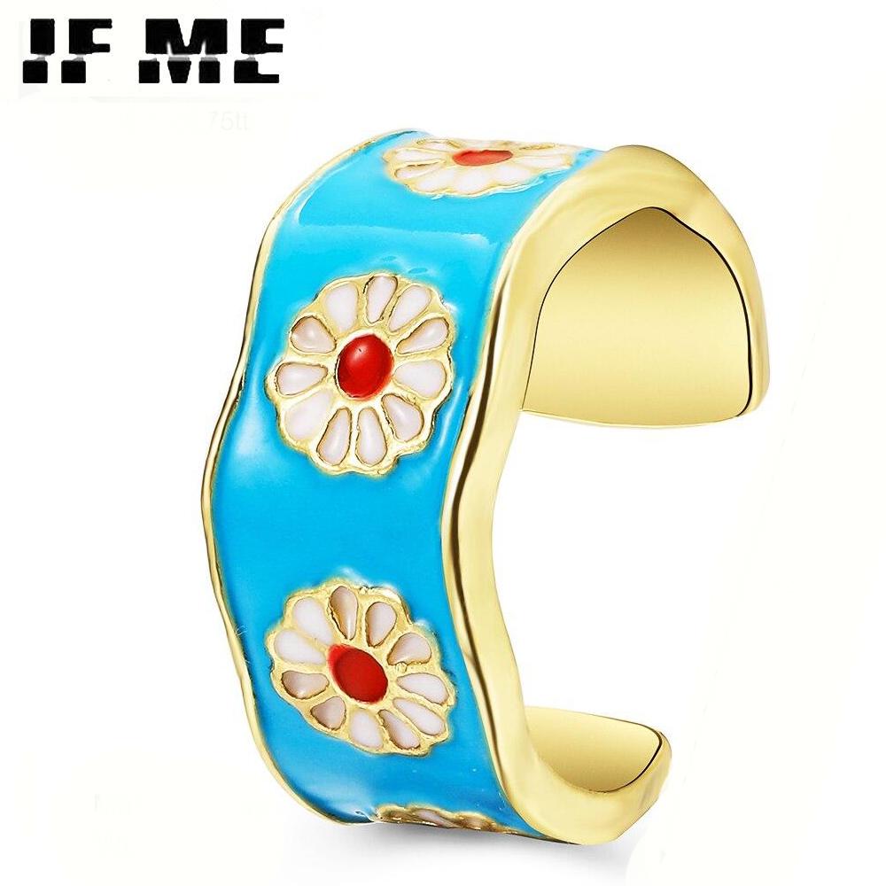 

IF ME винтажные кольца с геометрической волнистой глазурью для женщин, корейские фиолетовые открытые кольца ручной работы y2k, ювелирные изделия, подарки для путешествий