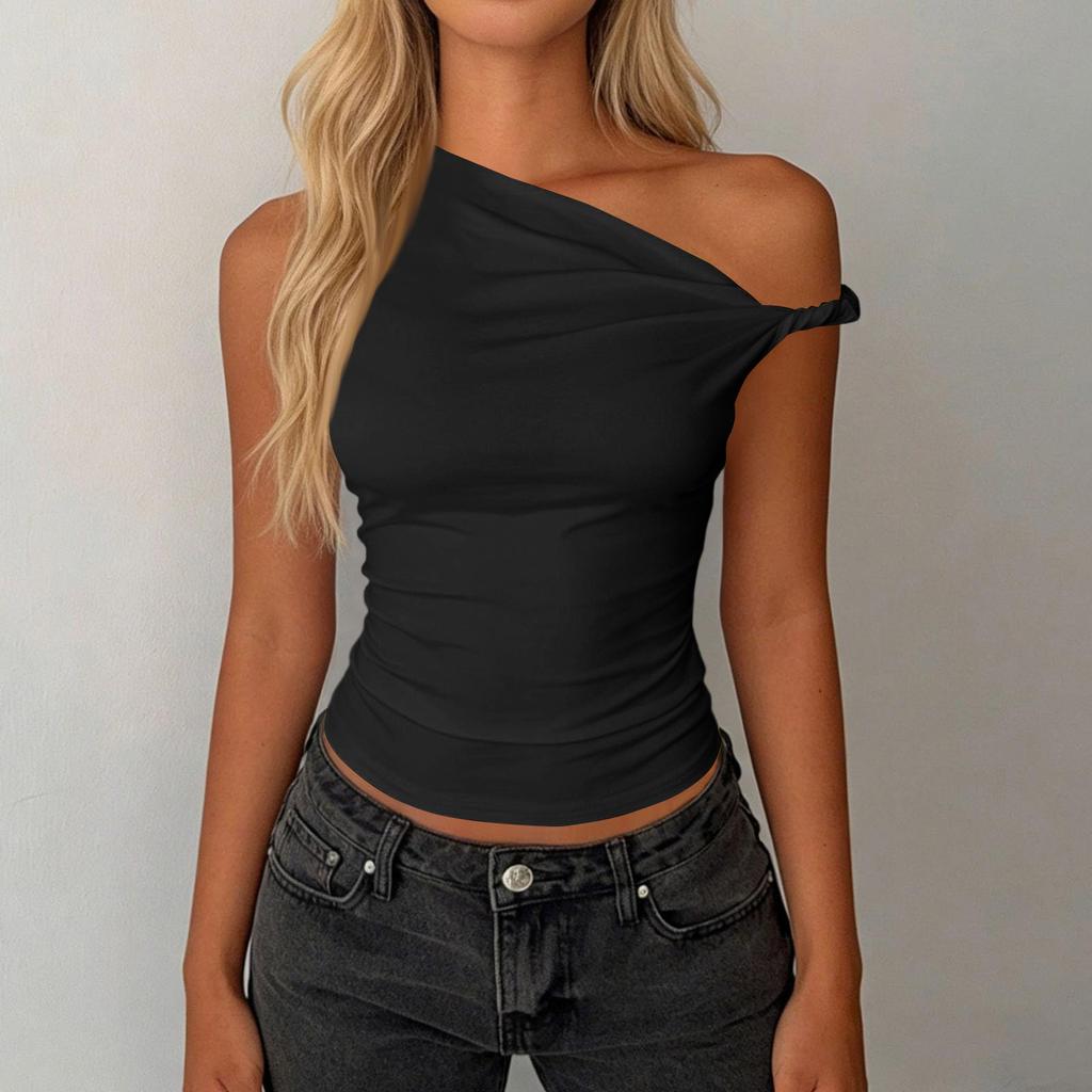 Women Elegant Ruched Sleeveless Casual  Going Out Tops Blouses Off The Shoulder Shirts
