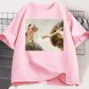 Grappig Kat God Schepping van Adam Meme T-shirt Dames Casuals Korte Mouw Jezus T-shirt Ronde Hals Tops