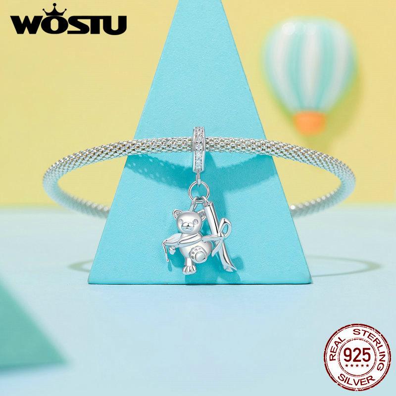 WOSTU 925 Sterling Silver Bear Charms Baby Bottle Set Pendant Fit Original Bracelet for Graduation DIY Jewelry Wishes Gifts