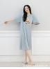 Korean version dress round neck comfortable nightdress women's casual fresh pleated short sleeve floral dress slim dress
