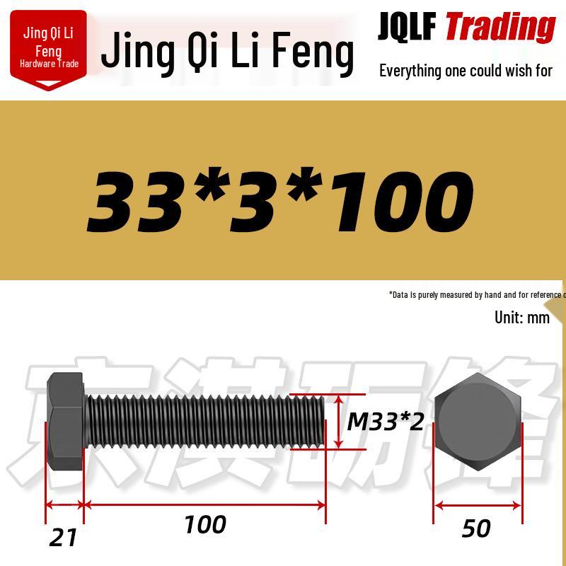 12.9 Grade Black High-Strength External Hex Bolt, Medium Tooth, Full Thread, M10-M36