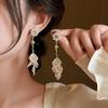 Korean Fashion Imitation Shell Dangle Earrings White Crystal Zircon Flower Bridal Drop Earring Party Accessories for Women Gifts