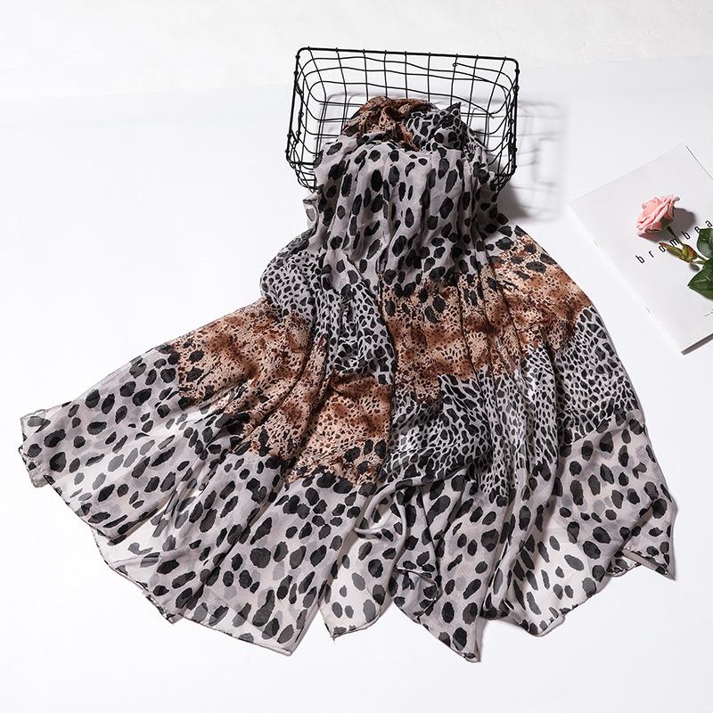 Women's Versatile Silk Leopard Print Scarf - Elegant, Fashionable Dual-Use Shawl for Autumn/Winter