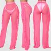 Rüschen Einfarbig Lässige Sexy Mesh-Hose Durchsichtige Strandurlaubshose für Damen
