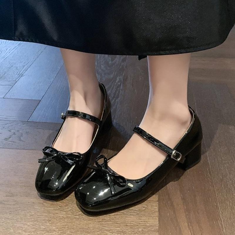 Fashion French Round Bow Coarse Single Order Shoes Women Autumn 2025 New Versatile Small Leather Shoes Shallow Mouth Mary Jane Shoes