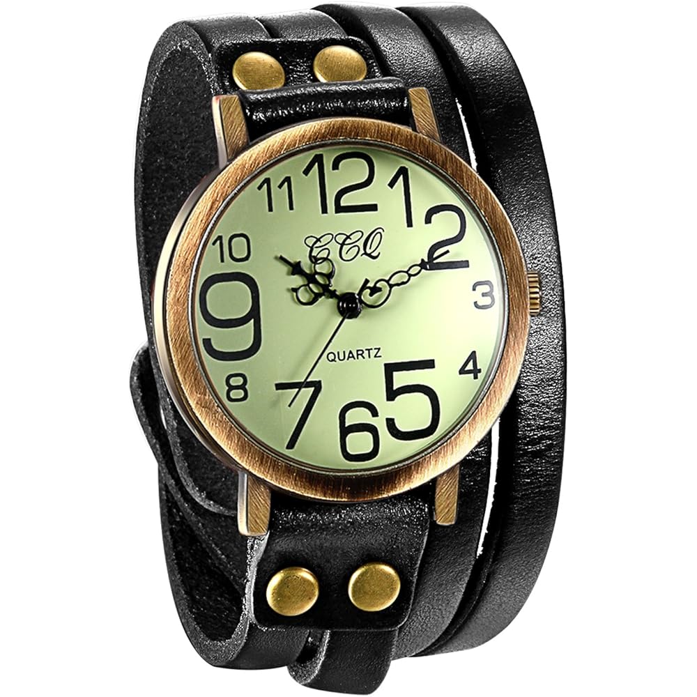JewelryWe Antique Multi-Wrap Leather Band Watch Analog Display Quartz for Men, Women, Kids - Available in Black, Brown, and Blue