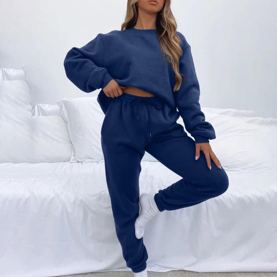 Spring/Autumn Solid Color Crew Neck Pullover Long Pants Women's Fashion Casual Long Sleeve Hoodie Set