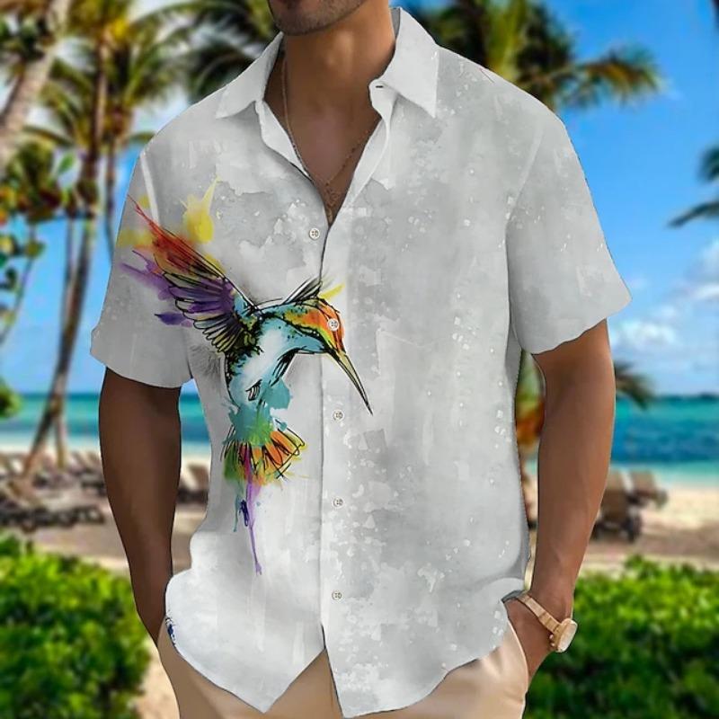 Summer Parrot Printed Top Men's Hawaii Beach Shirt Outdoor Party Men's Breathable Short Sleeve Street Socialwear