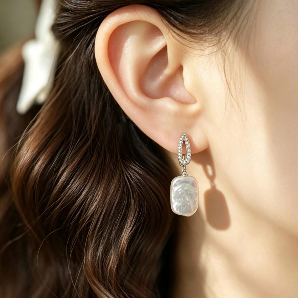 Big Baroque Natural Freshwater Pearl Earrings Fashion Cubic Zirconia Pearl Drop Earrings For Women Party Jewelry