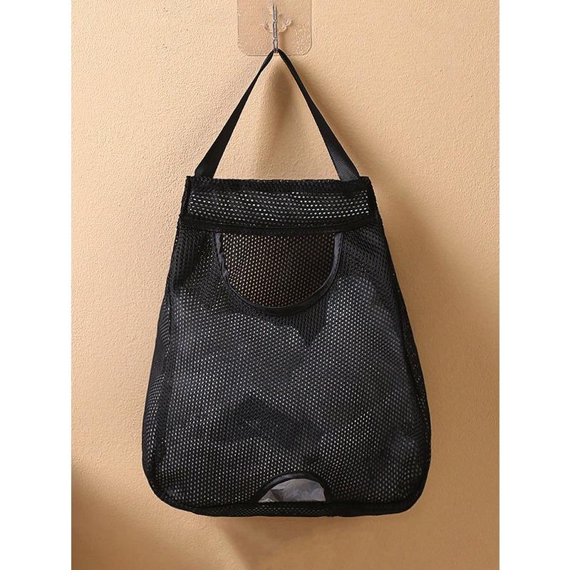 

1pc Plastic Bag Organizer, Wall-Mounted Plastic Bag Holder, Mesh Storage Bag, Plastic Bag Dispenser, Kitchen Accessory Large Black разноцветный
