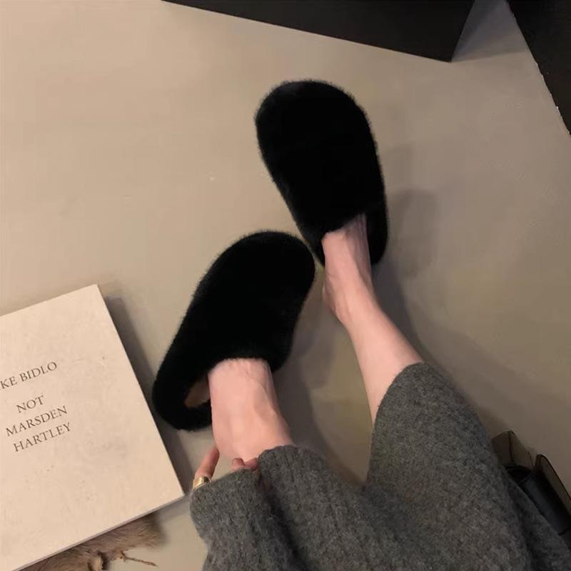 Mao Mao slippers women's outer wear 2025 new autumn and winter plush half slippers flat-bottomed pregnant women non-slip leopard print Mao Mao shoes