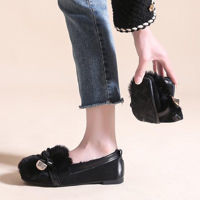 Mao Mao outer wear flat shoes women's winter new high-end plush warm beanie shoes bow cotton shoes