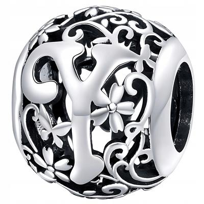 Charms Letter Y Pendant Pr 925 Bead Flowers Openwork Letter