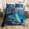 Japanese Samurai Bedding Set Full Size Cherry Blossoms Comforter Cover Red Sun Hokusai Duvet Cover Fuji Mountain Quilt Cover