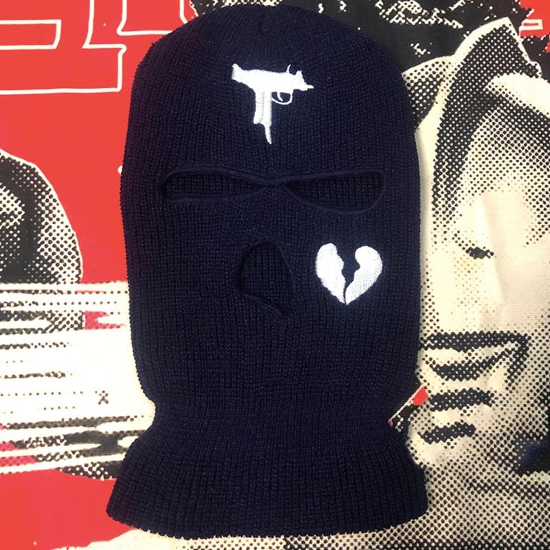 3-Hole Solid Color Embroidered Balaclava Knit Hat Face Mask Neck Gaiter Windproof Warm for Spring Fall Winter Daily Wear