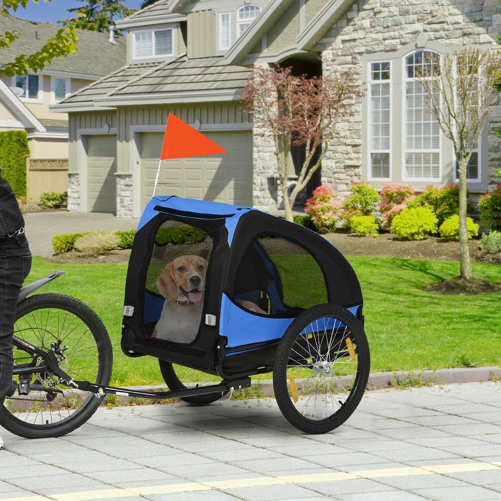 Dog Trailer, Foldable Dog Bicycle Trailer, Water-Resistant, Oxford Fabric, Steel, 140 x 71 x 83 cm, Blue